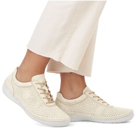 Scarpe da donna in pelle perforata Beige Rieker 52546-60 2
