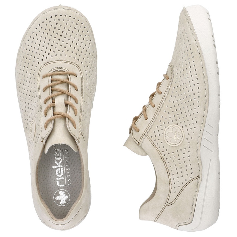 Scarpe da donna in pelle perforata Beige Rieker 52546-60 1