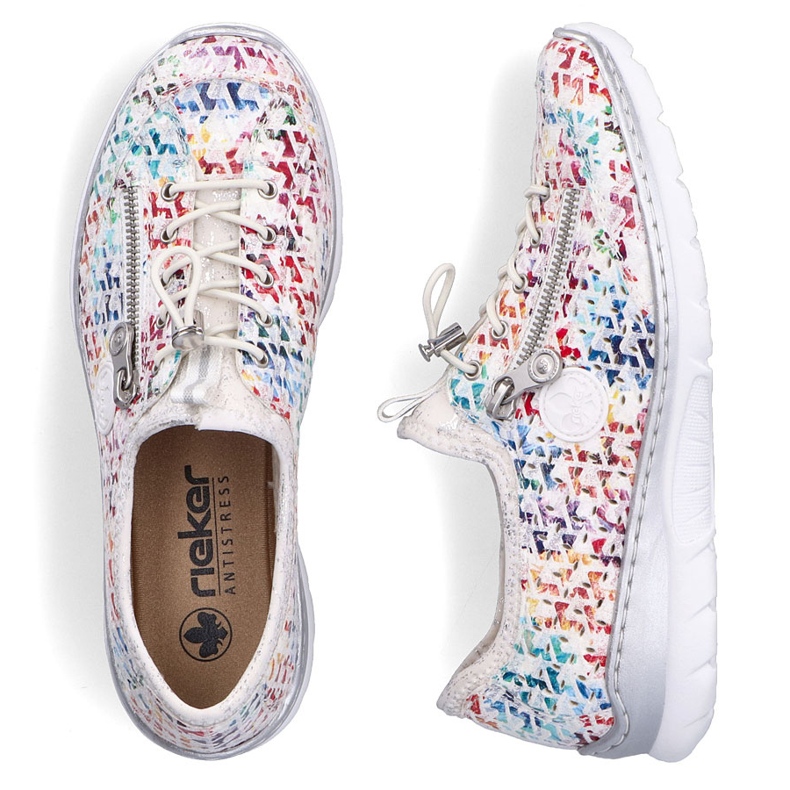 Scarpe sportive da donna Openwork White Rieker L3252-90 bianca 1