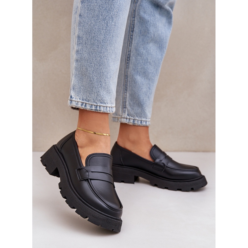 Mocassine femminili con eco in pelle nera nero 2