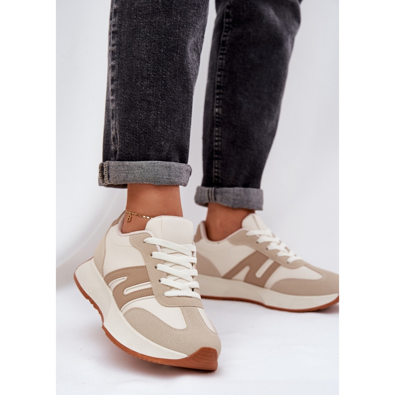 Scarpe Sportive da Donna con Plateau, Beige 2
