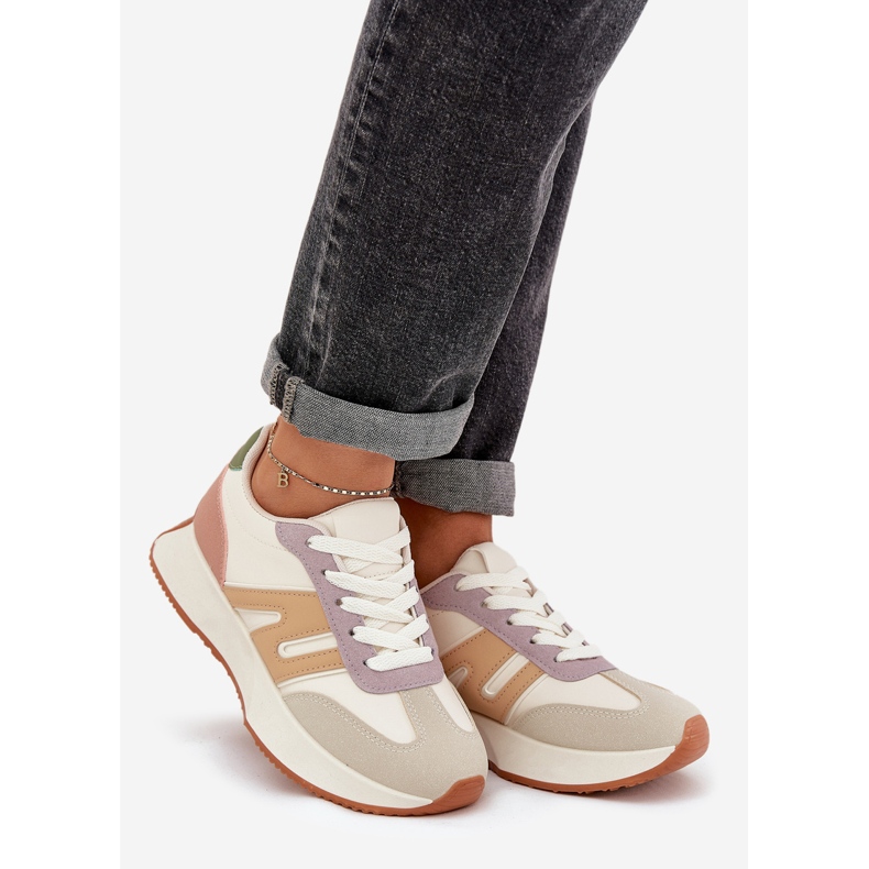 Scarpe sportive femminili su piattaforma multicolore beige 1