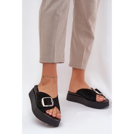 Flip di pelle scamosciata femminile Flip con una fibbia sulla piattaforma Zazoo 3019 Black nero 2