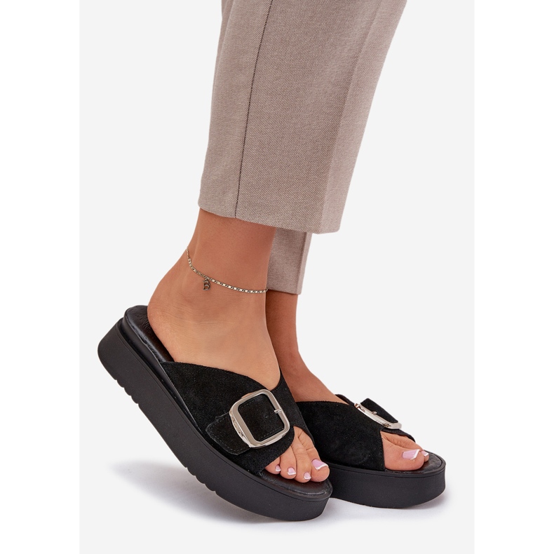 Flip di pelle scamosciata femminile Flip con una fibbia sulla piattaforma Zazoo 3019 Black nero 1
