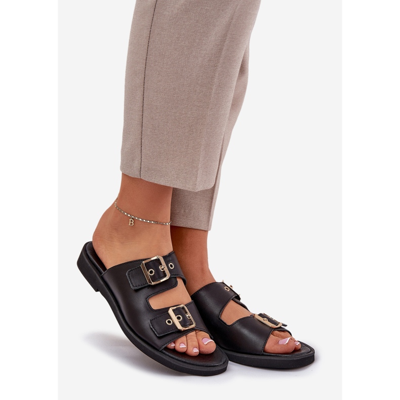 Flip flip piatti in pelle con pinze nere Zazoo 3020 nero 1