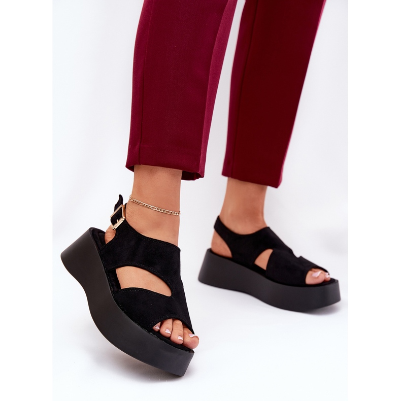 Sandali da donna sulla piattaforma Eco Suede Black nero 2