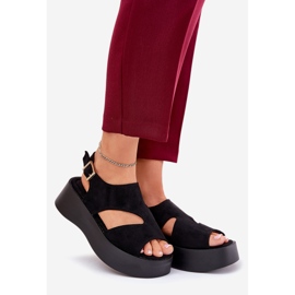 Sandali da donna sulla piattaforma Eco Suede Black nero 1
