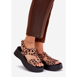 Sandali da donna con stampa leopardata sulla piattaforma Eco Suede Brown marrone 1