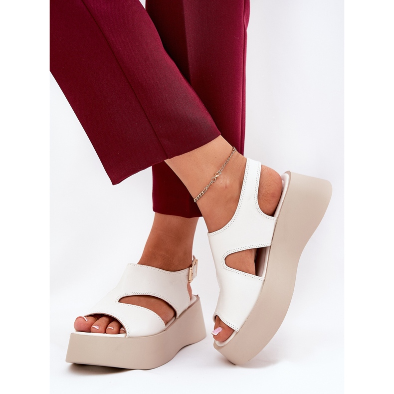Sandali da donna sulla piattaforma Eco White Leather bianco 2