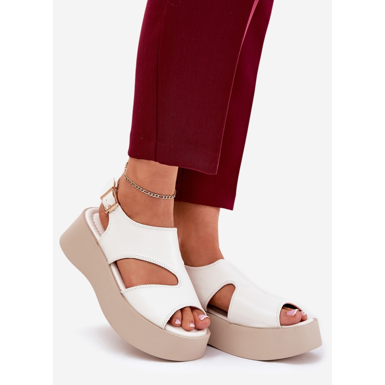 Sandali da donna sulla piattaforma Eco White Leather bianca 1