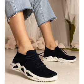 Sneaker femminili blu navy con una tomaia di socking nero 1