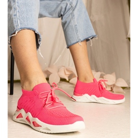 Sneaker femminili rosa con una tomaia di socking 2