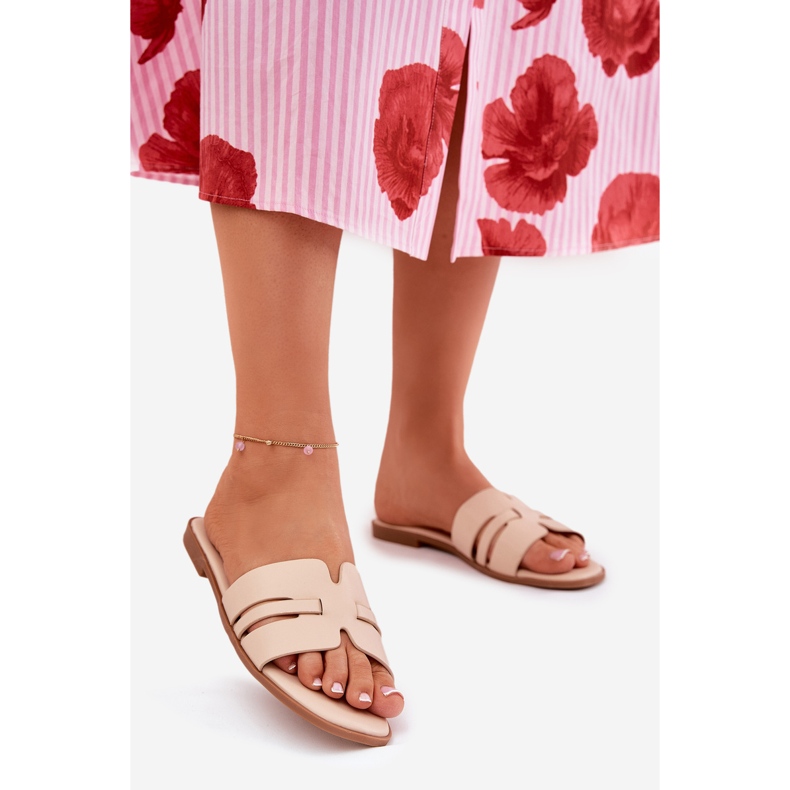 Flop da donna a copertura piatta con ecoto eco in pelle beige 1