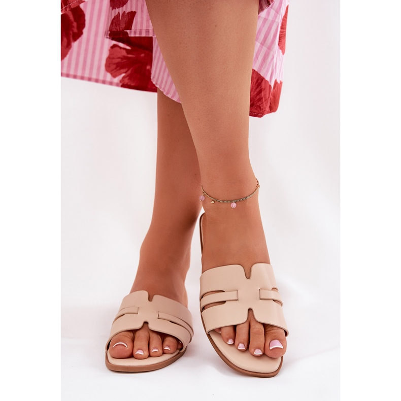 Flop da donna a copertura piatta con ecoto eco in pelle beige 2