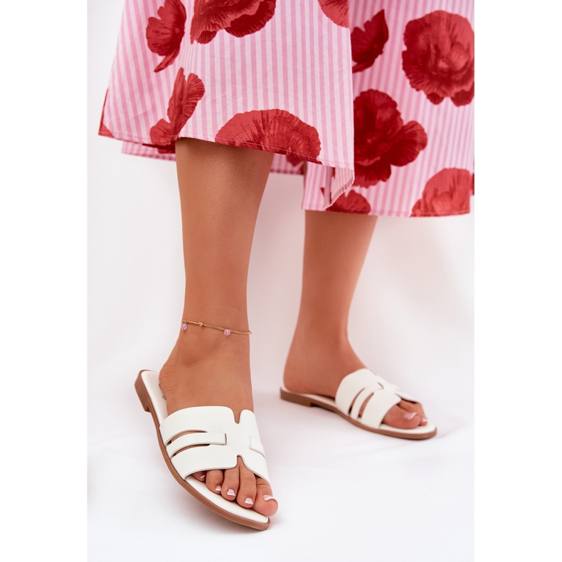 Flip da donna a copertura piatta con ritagli in pelle Eco bianca 2