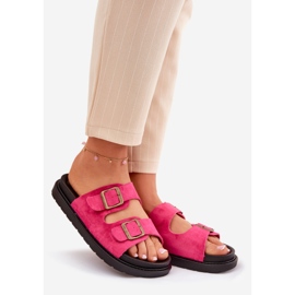Infradito da donna sulla piattaforma con fibbie fucsia rosa 1
