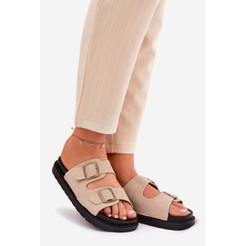 Infradito da donna sulla piattaforma con fibbie beige 1