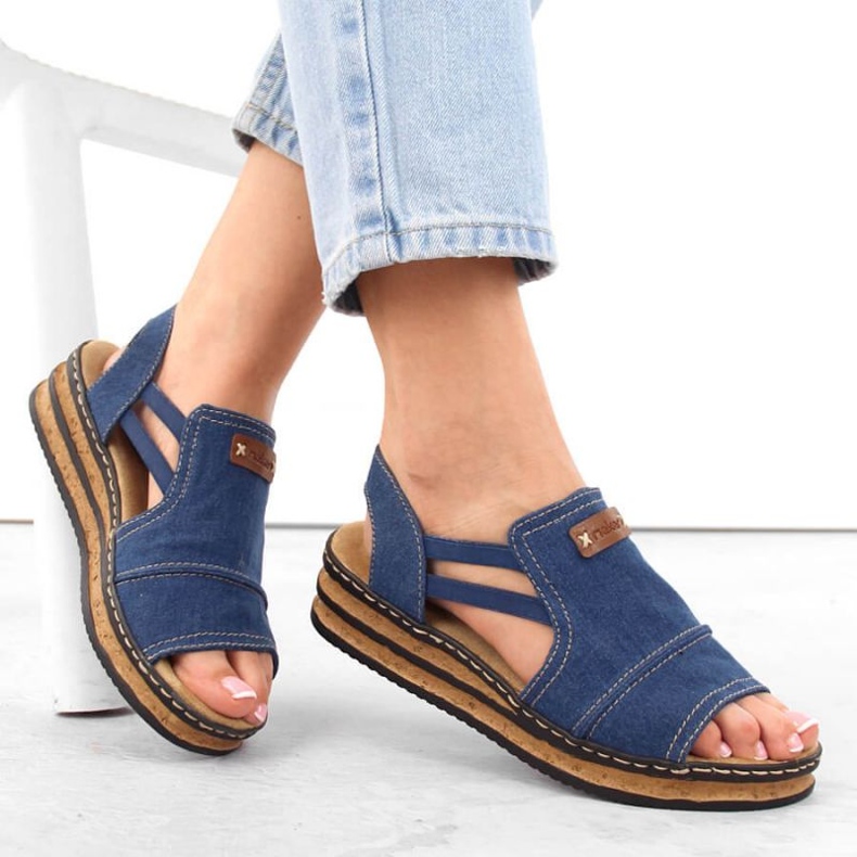 Comodi sandali con plateau in jeans Rieker W RKR684 2