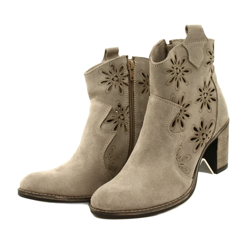 Olivier Stivali di pelle da donna aperta beige grigio chiaro 3