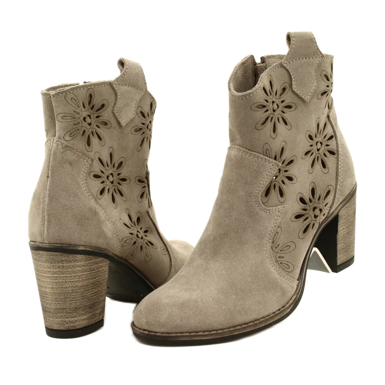 Olivier Stivali di pelle da donna aperta beige grigio chiaro 4