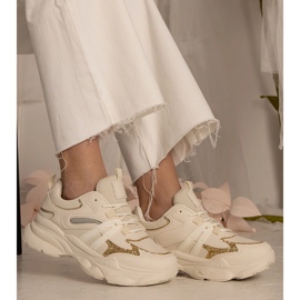 Sneaker sportive da donna beige con glitter 1