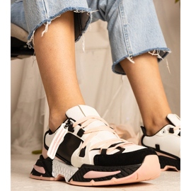 Sneakers rosa da donna con suola massiccia nero 1