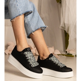 Sneaker da donna nera con allacciatura enorme = nero 2