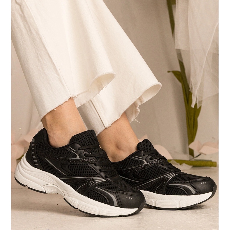 Sneaker black sport da donna con glitter nero 2