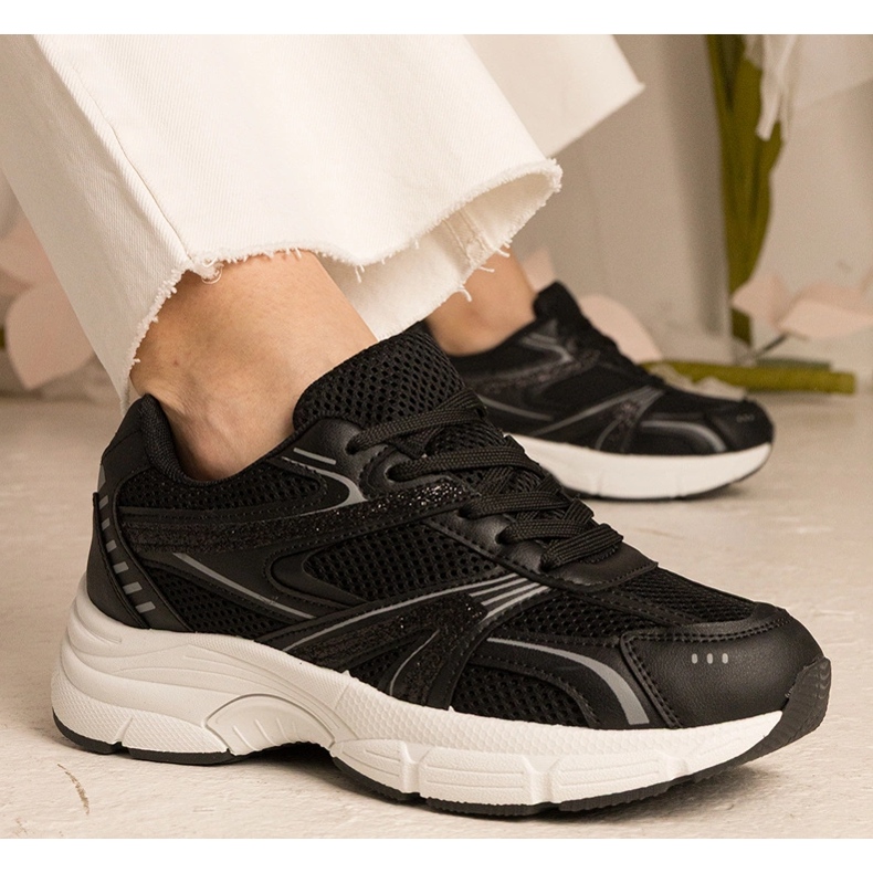 Sneaker black sport da donna con glitter nero 1