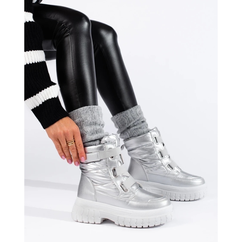 Doposci da donna con velcro argento d'argento 1