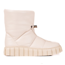 Doposci da donna in pelle beige con risvolto 1