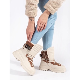 Seastar Stivali da neve da donna beige con pelliccia su suola spessa 1
