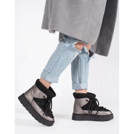 Doposci da donna stringati neri e argento con suola spessa nero 2