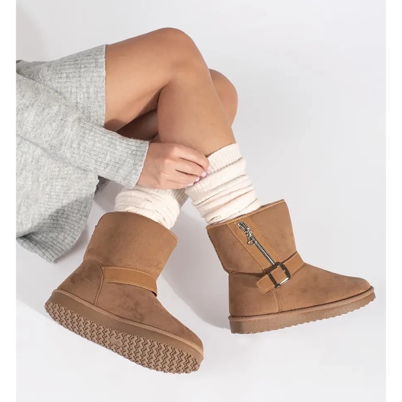 Doposci da donna beige con fibbia decorativa e cerniera 2