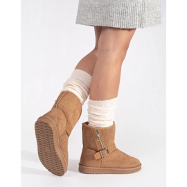 Doposci da donna beige con fibbia decorativa e cerniera 1