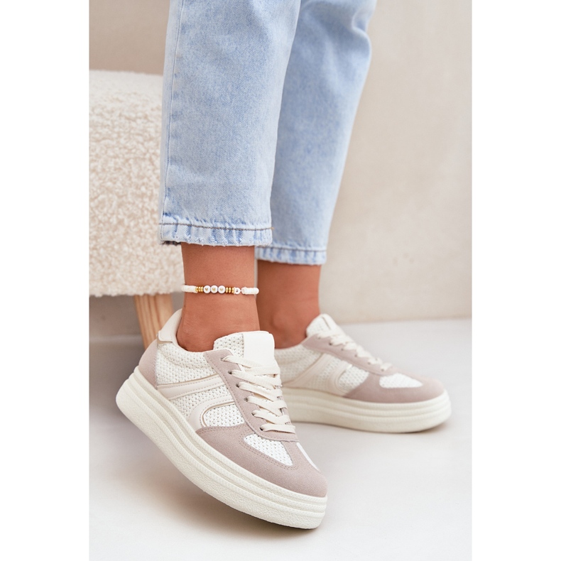 Sneakers Platform da Donna, Beige 2