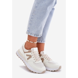 Scarpe sportive da donna con beige in pelle ecologica 1
