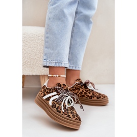 Sneaker da donna con stampa leopardata sulla piattaforma con decorazioni marroni marrone 2