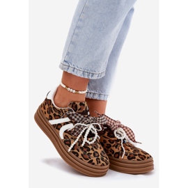 Sneaker da donna con stampa leopardata sulla piattaforma con decorazioni marroni marrone 1