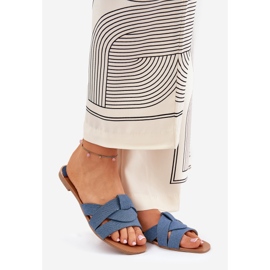 Flip da donna piatta con strisce di jeans intrecciate blu 1