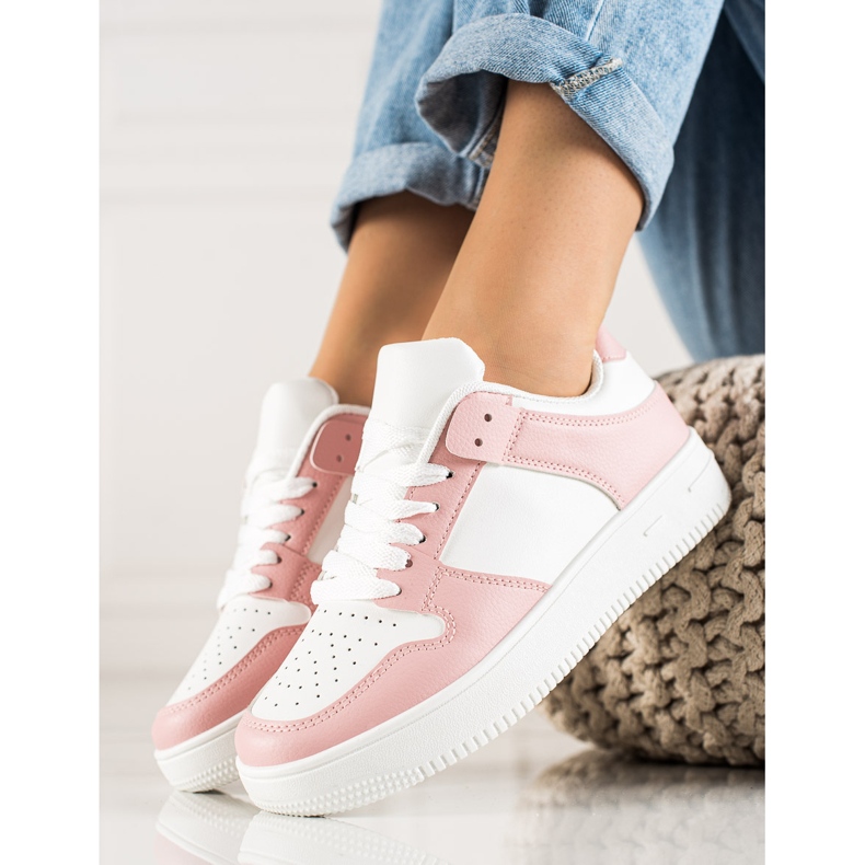 TRENDI Scarpe sportive in ecopelle bianco rosa 1