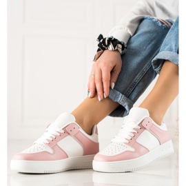 TRENDI Scarpe sportive in ecopelle bianco rosa 2