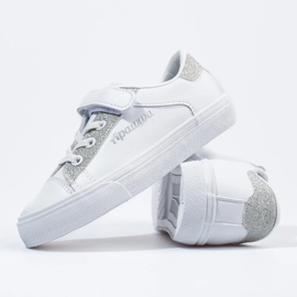 Sneakers da bambino bianche con glitter argento bianca 2