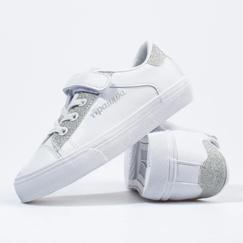 Sneakers da bambino bianche con glitter argento bianco 2