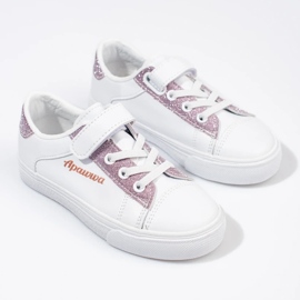 Sneakers bianche da bambino con glitter rosa bianco 2