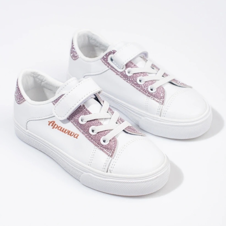 Sneakers bianche da bambino con glitter rosa bianca 2