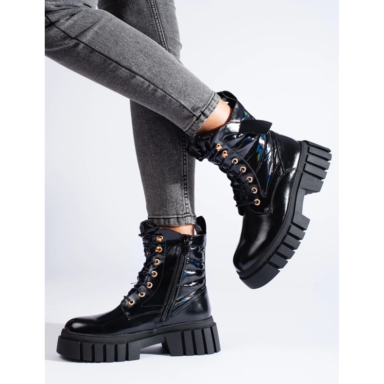 Scarpe da lavoro da donna nere con suola spessa nero 1