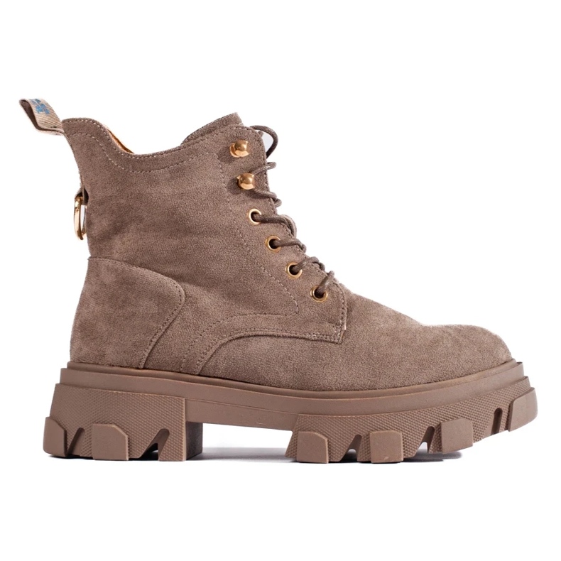 Stivaletti da donna in pelle scamosciata con suola spessa beige 1
