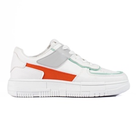 Sneakers da donna stringate su plateau in ecopelle, colore bianco 2