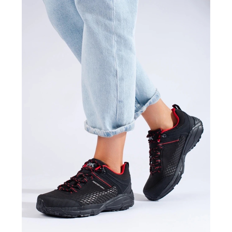 Scarpe da trekking da donna su suola spessa DK, nere e rosse nero 2